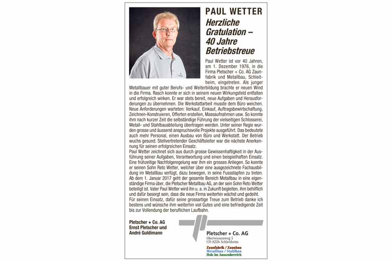 40 Jahre Paul Wetter